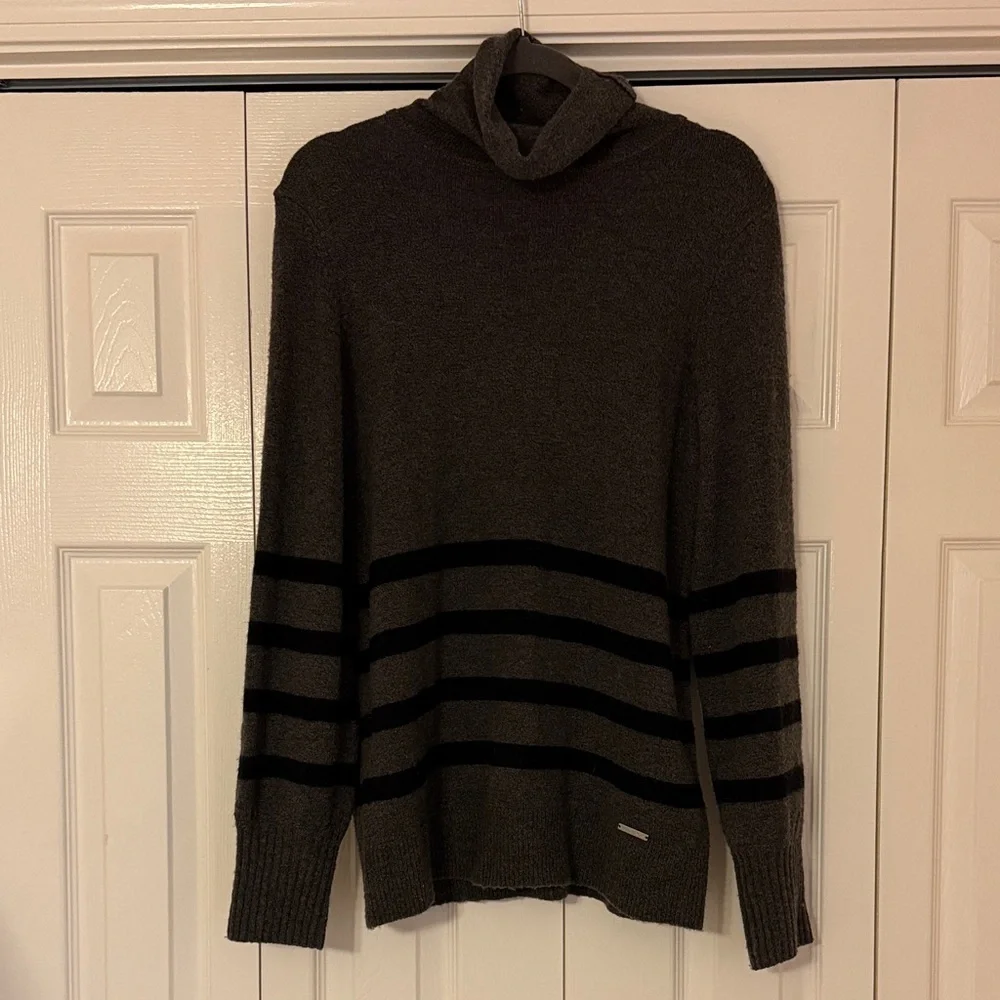 Michael Kors Women’s Black and Gray Striped Sweater